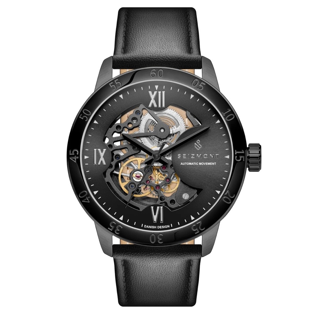 ✨NEW✨ Dante II | Black Stainless Steel Skeleton Watch w/ Leather Straps